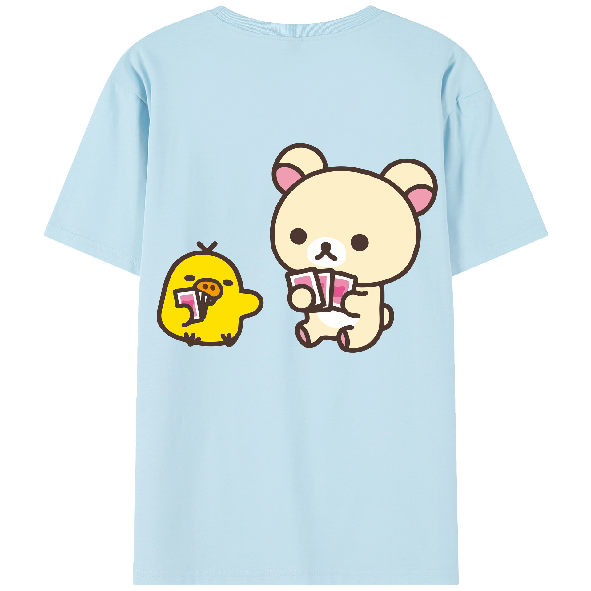 （画像用） リラックマ リラックマ キイロイトリ Rilakkuma Korilakkuma Kiiroitori 綿100％半袖Tシャツ（背面プリント）